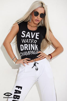 BLACK T-SHIRT WITH MESSAGE 7221B