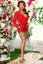 RED SHORT JUMPSUIT WITH ORGANIC LEATHER AND VEIL SL 561R