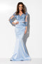 LONG  BLUE  DRESS WITH LACE TO THE BUST RN 2281