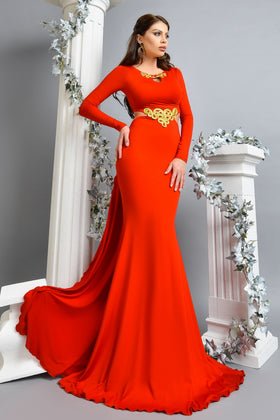 LONG  LYCRA DRESS WITH GOLD EMBROIDERY RN 2365