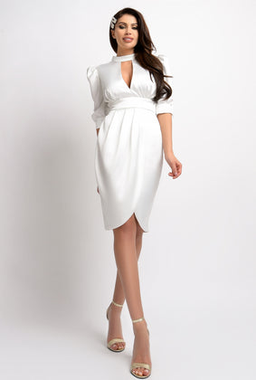 WHITE TAFFETA MIDI DRESS RN 2318